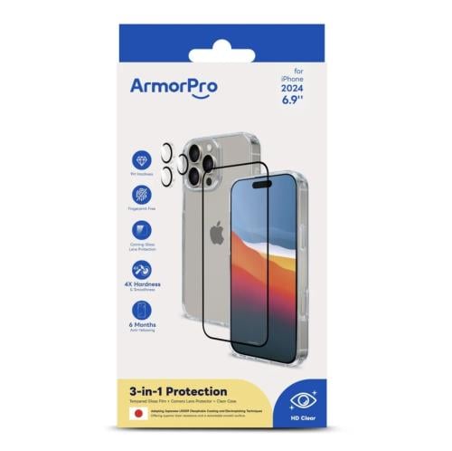 بكج حماية آيفون 16 بروماكس آرمر برو الأصلي شفاف ArmorPro 16 Pro Max Clear 3-in-1 Protection