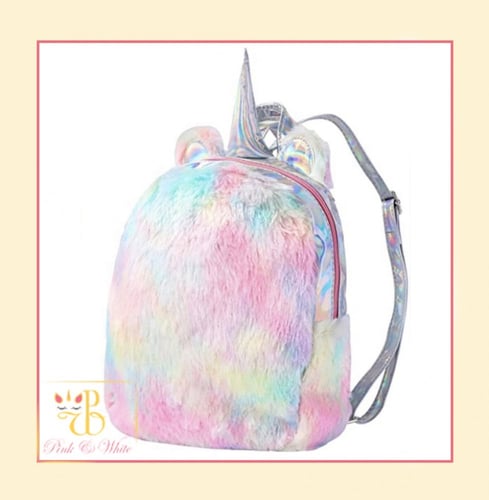 حقيبة ظهر فرو ملون (حجم صغير) Fur School Backpack...