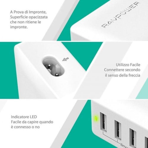 شاحن راف باور جداري 4 مخارج متعدد الاستخدام أسود