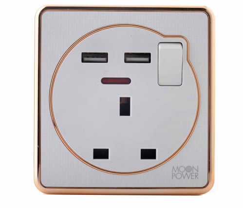 فيش 13 امبير USB يو اس بي عصر ابيض ذهبي