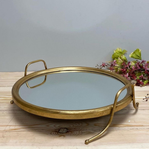 صينية تقديم ذهبي معتق المقاس الكبير مع مرايا