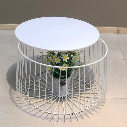 طاولة حديد واجة خشب ابيض