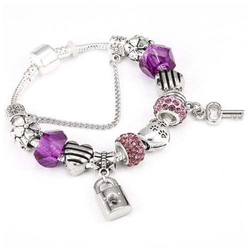 سوار مطلي فضة عيار 925 مزين بخرزات وعناصر باندورا...