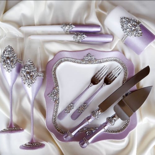 طقم عرسان مكون من 12 قطعة مرصع ب كريستال شوارفسكي