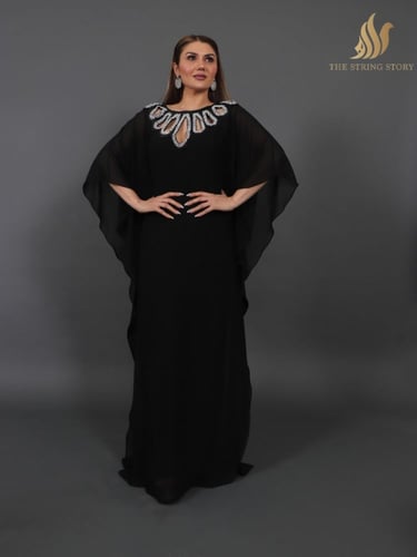 جلابيه سود شيفون مطرز بخرز اللؤلؤ