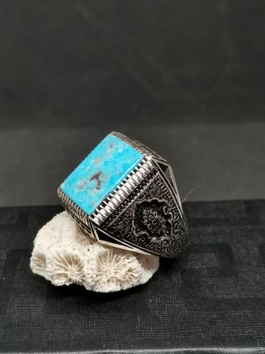 اخاتم الفضة بحجر فيروز نيشابوري ايراني قلمزني بصيا...