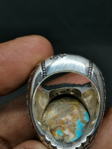 نخاتم الفضة بحجر فيروز نيشابوري ايراني بصياغة عباس...