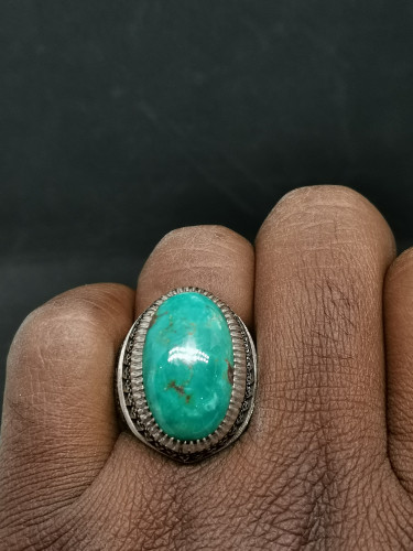 عخاتم الفضة بحجر فيروز نيشابوري ايراني قلمزني بصيا...