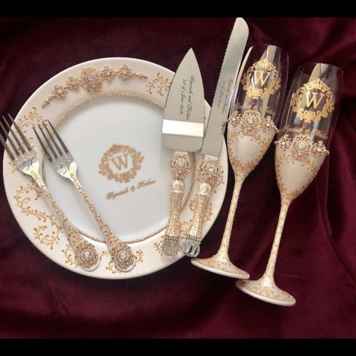 طقم عرسان مكون من 12 قطعة مرصع ب كريستال شوارفسكي...