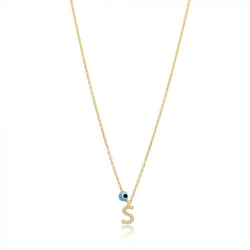 قلادة جذابة وبراقة بلمعة الذهب مزينة بحرف S والخرز...