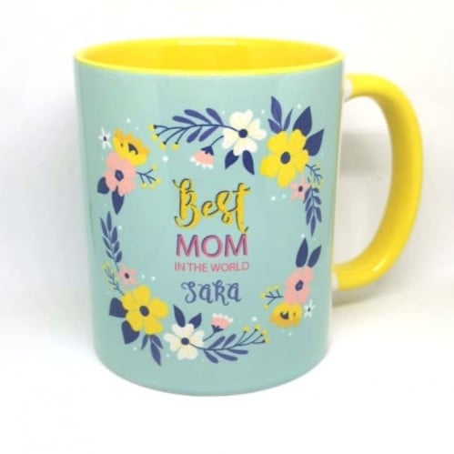 كوب أفضل أم مع كتابة اسم أصفر وأزرق