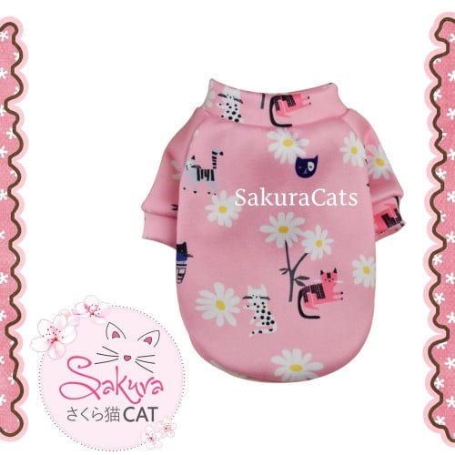 بلوزة الزهور والقطط باللون الوردي