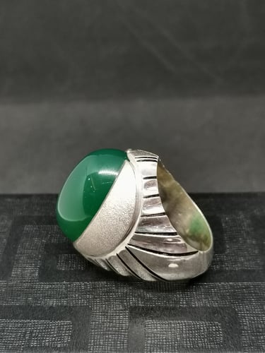 خاتم الفضة بحجر عقيق خرساني ايراني أخضر بصياغة الأ...
