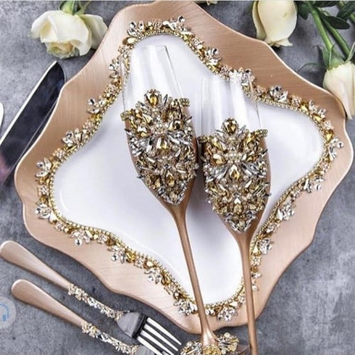 طقم عرسان مكون من 12 قطعة مرصع ب كريستال شوارفسكي