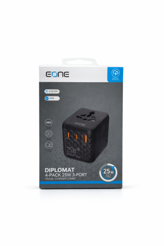 شاحن سفر EOONE Diplomat بقوة 25W – 3 منافذ GaN