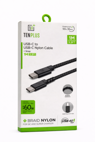 كيبل TENPLUS USB-C إلى USB-C نايلون مضفر 1 متر – ش...
