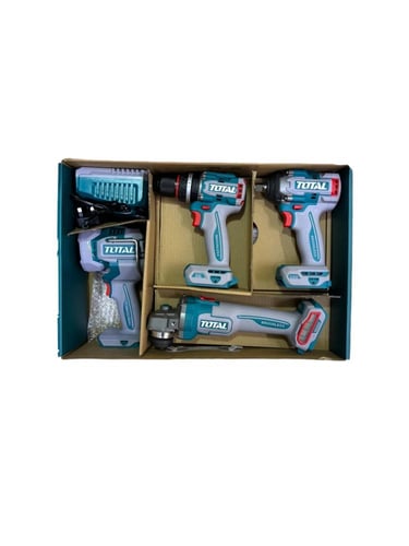 طقم 4 في1 دريل تخريم وفك صواميل وصاروخ وكشاف