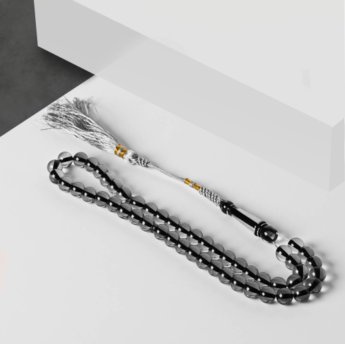 مسباح بكلايت رمادي شفاف مع خيوط تفصيل يدوي