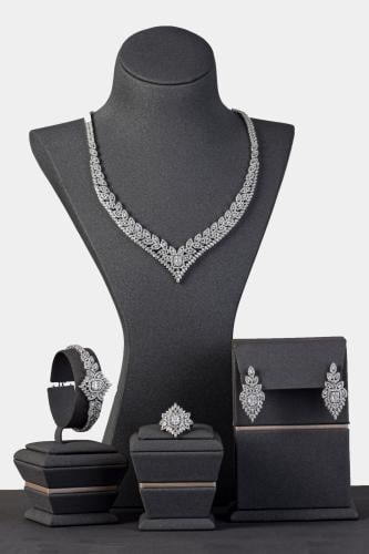 طقم سهرات فاخر من الفضة عيار 925 مطلي بالروديوم