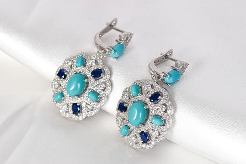 طقم السحر الملكي – فضة 925 بأحجار تركواز وزرقاء بت...