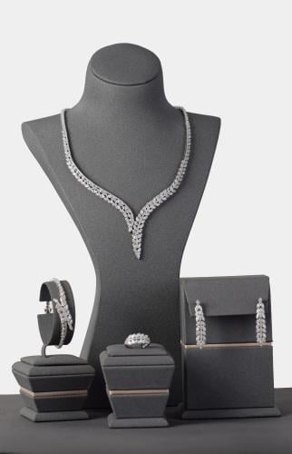 طقم سهرات ملكي من الفضة 925 مطلي روديوم – فخامة تل...