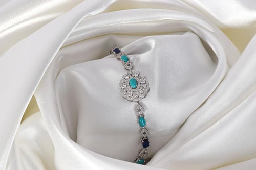 طقم السحر الملكي – فضة 925 بأحجار تركواز وزرقاء بت...