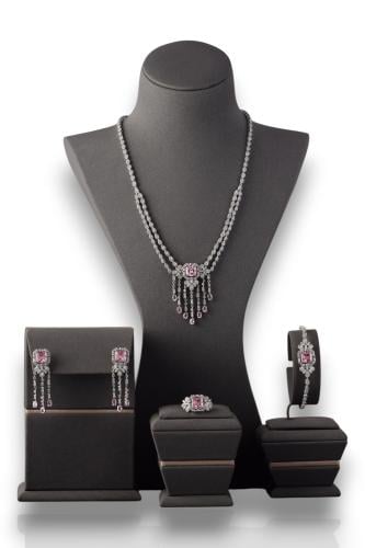 طقم فضة عيار 925 مطلي روديوم – تصميم فاخر بحجر ورد...