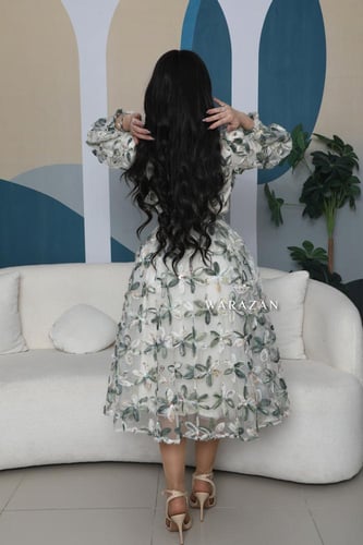 فستان مشجر ميدي مع لمعة للعيد