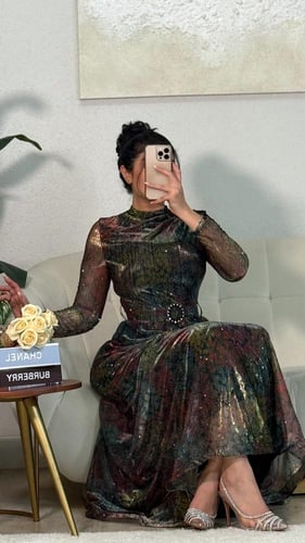 فستان ملكي مشجر بلمعه