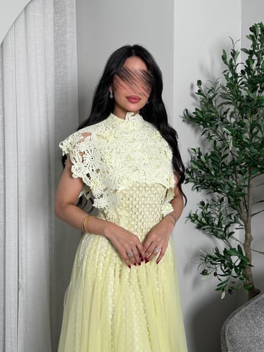 فستان ملكي بدانتيل و بتفاصيل من الصدر