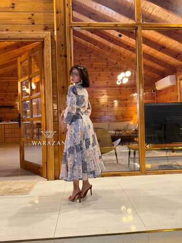 فستان مشجر برنت للعيد بأكمام طويلة وحزام