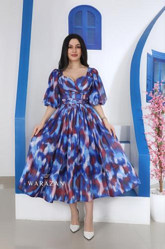 فستان عيد براندي مشجر ميدي راقي مع خرز