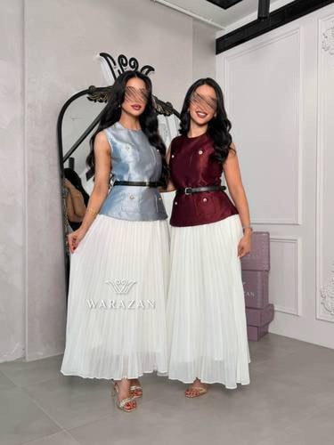 فستان انيق بحزام من الخصر و كسرات