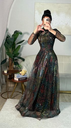 فستان ملكي مشجر بلمعه