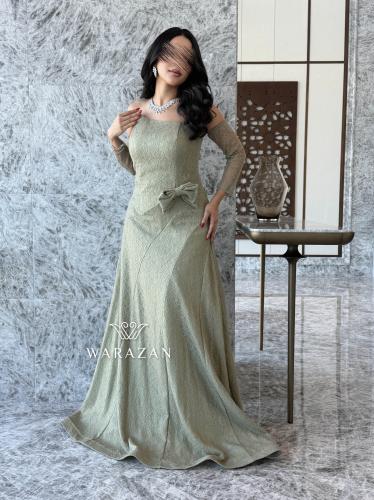 فستان سهره بدتخيلة اكمام دانتيل و فيونكه من الخصر