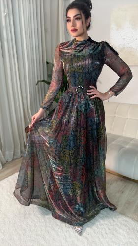 فستان ملكي مشجر بلمعه