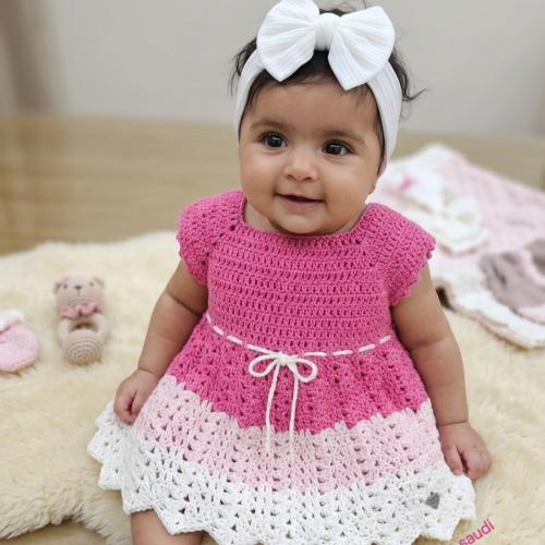 فستان درجات وردي للمواليد