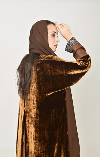 مخمل اورنج عسلي مع شال