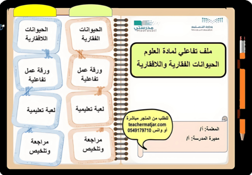 ملف تفاعلي علوم رابع ابتدائي ( الحيوانات الفقارية...