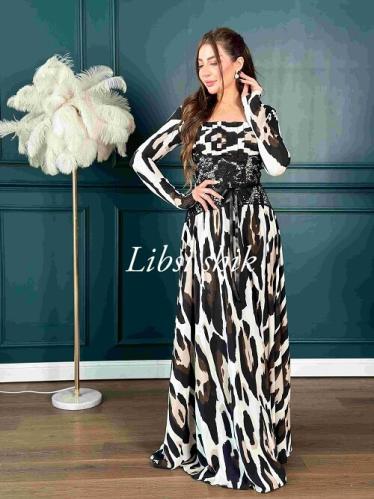 فستان زيبرا خصر دانتيل