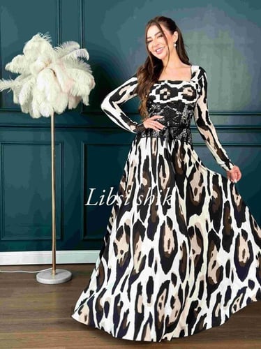 فستان زيبرا خصر دانتيل