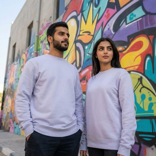 سويت شيرت قطن فاخر موف فاتح بدون قبوع سادة