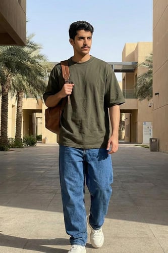 تيشيرت قطن زيتي اوفر سايز فاخر سادة