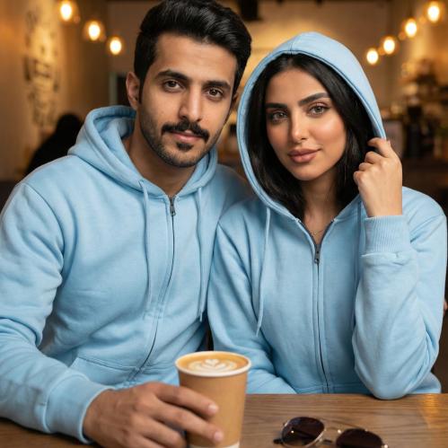 بلوفر قطن فاخر سماوي بيسك سحاب سادة