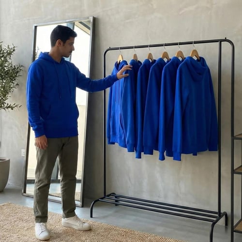 بلوفر شتوي سادة للطباعة جملة - لون أزرق قطن فاخر (...