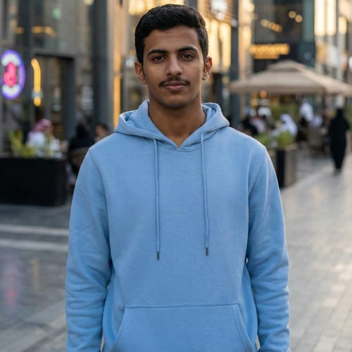 بلوفر رجالي قطن سماوي فاتح سادة