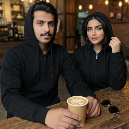 بلوفر قطن فاخر اسود بيسك سحاب سادة