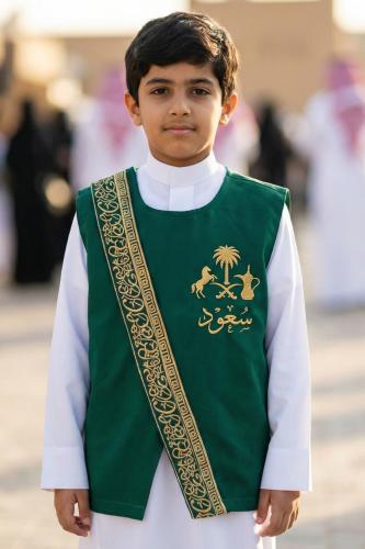 سديري بشت سادة نقشة خط عربي ذهبي لون أخضر عشبي