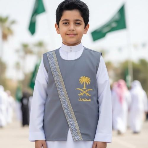 سديري ولادي سادة رمادي فاتح نقشة شريط خط عربي فضي...