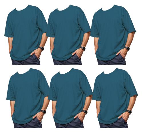 نص درزن (6) حبات تيشيرتات قطن فاخر اوفر سايز اخضر...